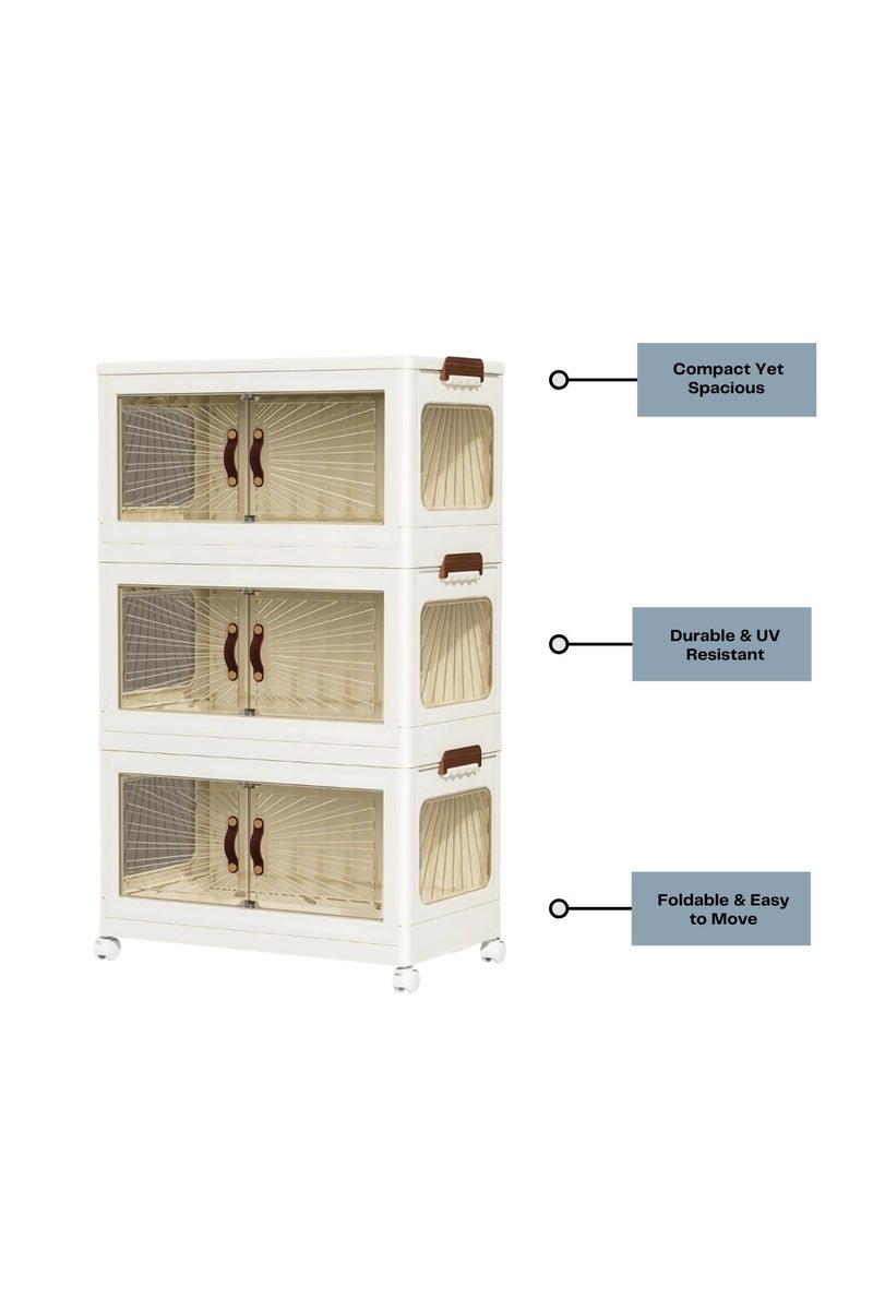 Marcolo Storage Cabinet with Doors – Mobile Storage Organizer with Wheels, Durable and Spacious Multi-Purpose Cabinet for Home, Office, or Kitchen (White, 3 Layer, 50x30cm) - Image 4