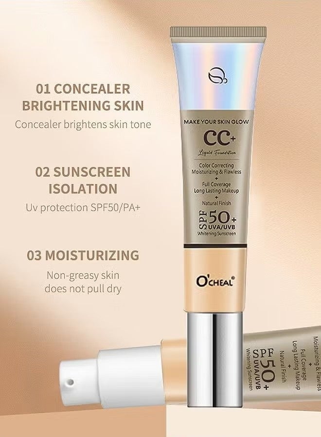 اوكيل CC كريم, التغطية الكاملة مؤسسة مع SPF 50 + تبييض واقي الشمس, CC كريم مؤسسة مكافحة الاحمرار, تصحيح اللون ومشرع كريم الوجه, تعديل لون الجلد CC كريم, طبيعي - Image 2