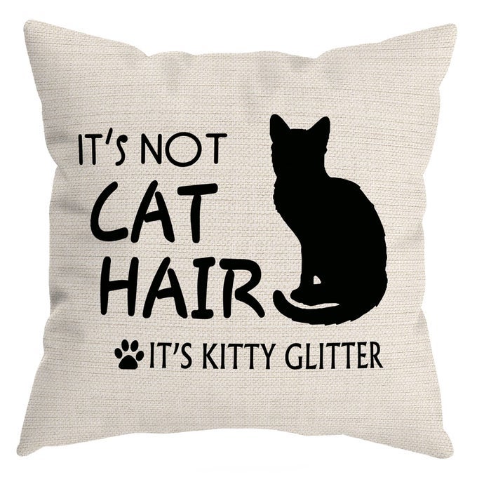 ITS NOT CAT HAIR ITS KITTY GLITTER THROW PILLOW COVER CAT LOVER GIFTS FOR WOMEN MEN DOXIE PILLOW CASE 18 X 18 INCH HOME ROOM BED SOFA DECOR