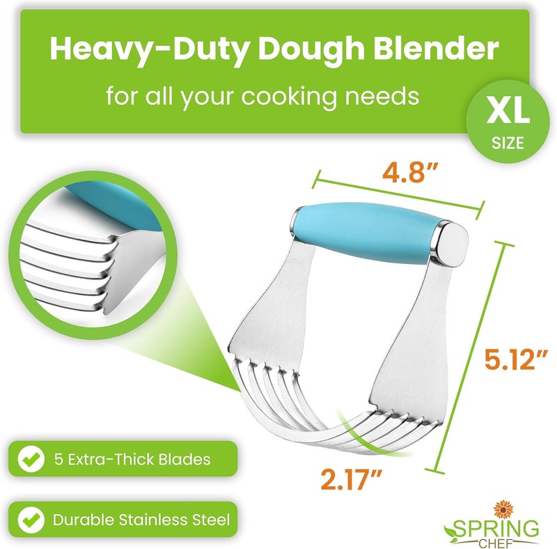 Spring Chef XL Stainless Steel Pastry Cutter Tool for Baking - Heavy Duty Dough Blender - Butter & Dough Cutter Tool with Sharp Blades - Pastry Blender for Easy Mixing - Dishwasher Safe - Aqua Sky - Image 3