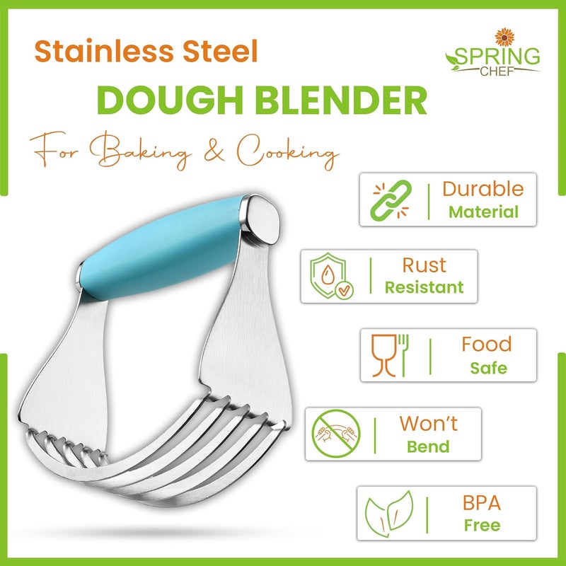 Spring Chef XL Stainless Steel Pastry Cutter Tool for Baking - Heavy Duty Dough Blender - Butter & Dough Cutter Tool with Sharp Blades - Pastry Blender for Easy Mixing - Dishwasher Safe - Aqua Sky - Image 2