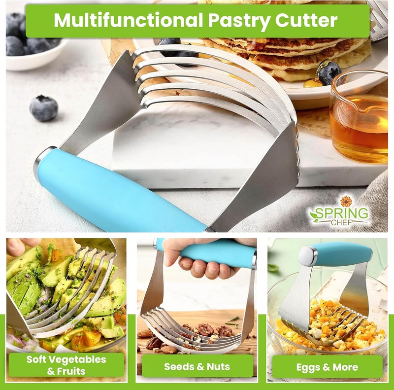 Spring Chef XL Stainless Steel Pastry Cutter Tool for Baking - Heavy Duty Dough Blender - Butter & Dough Cutter Tool with Sharp Blades - Pastry Blender for Easy Mixing - Dishwasher Safe - Aqua Sky - Image 5