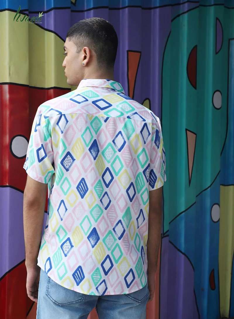 Campus Sutra Men's EcoLiva Multicolour Rhombus Strokes Shirt