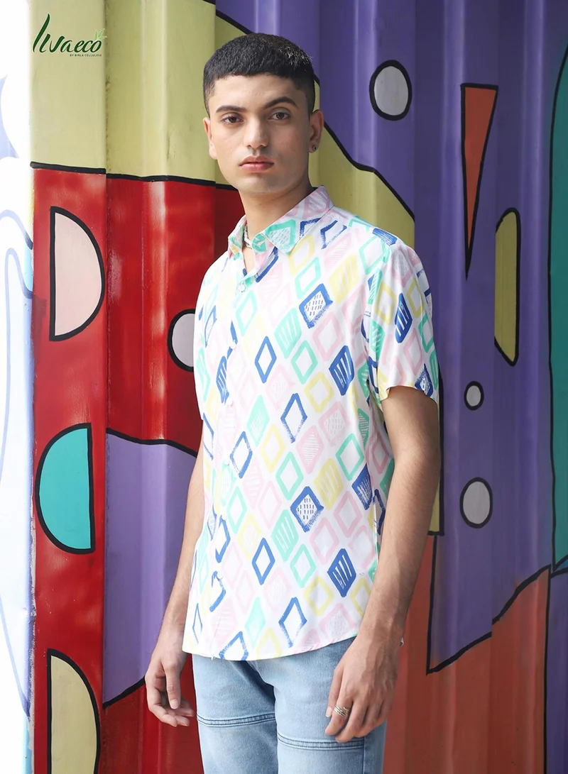Campus Sutra Men's EcoLiva Multicolour Rhombus Strokes Shirt