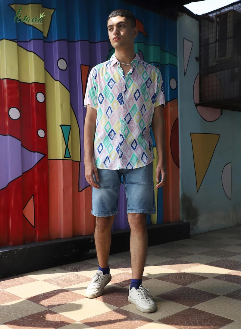 Campus Sutra Men's EcoLiva Multicolour Rhombus Strokes Shirt
