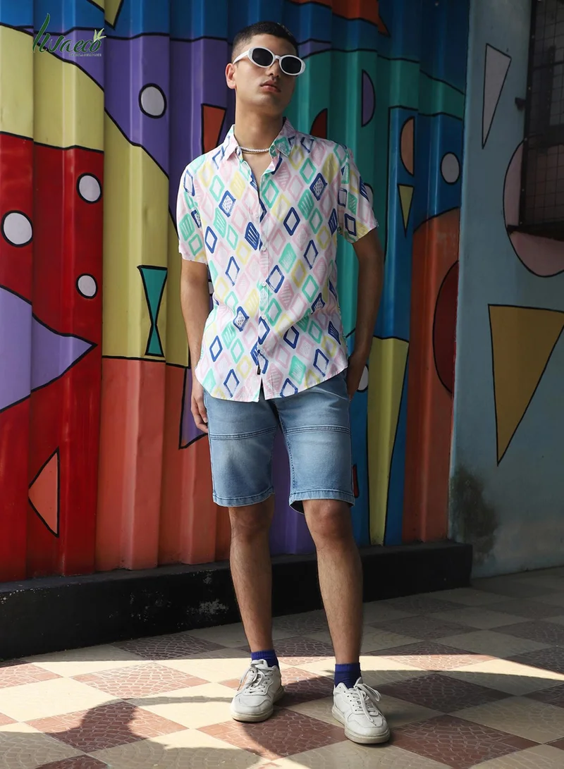 Campus Sutra Men's EcoLiva Multicolour Rhombus Strokes Shirt