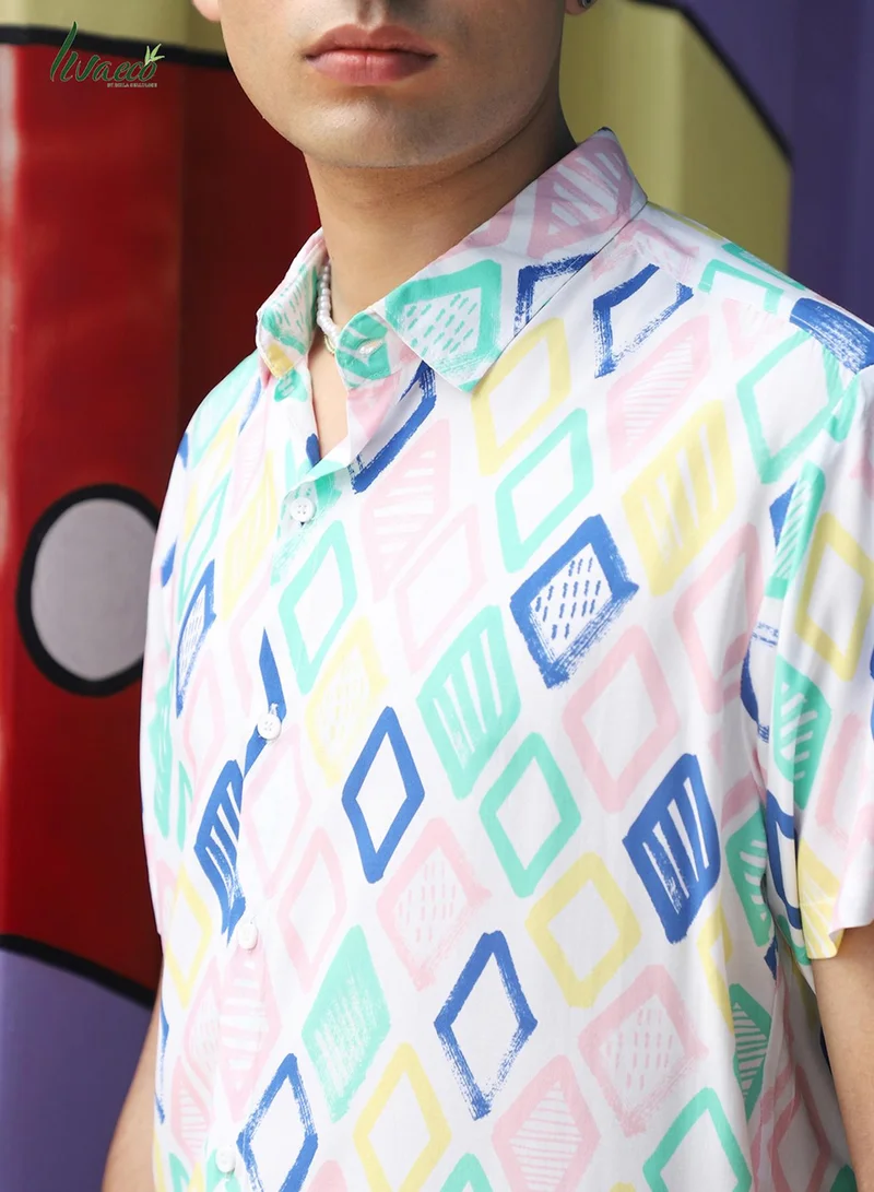 Campus Sutra Men's EcoLiva Multicolour Rhombus Strokes Shirt