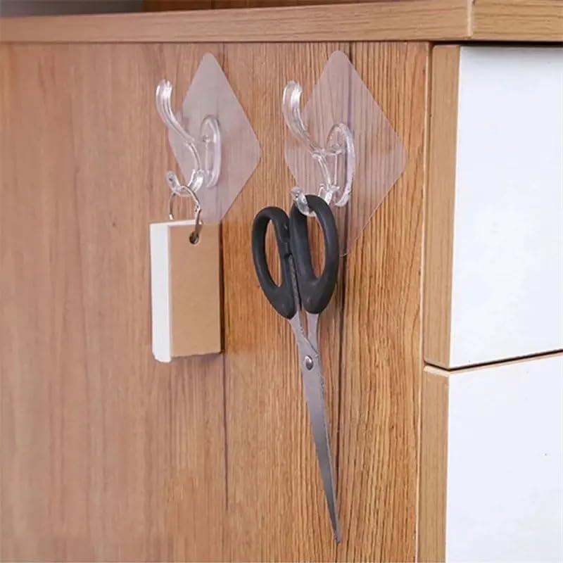 Styllent 10 Pcs Single & 6 Rows Multifunctional Transparent Sticky Hook Set Adhesive Sticker Hanger Kitchen Bathroom Oilproof Home Wall Hanging Waterproof Seamless Invisible Strong Self Adhesive Wall Mounted - Image 4