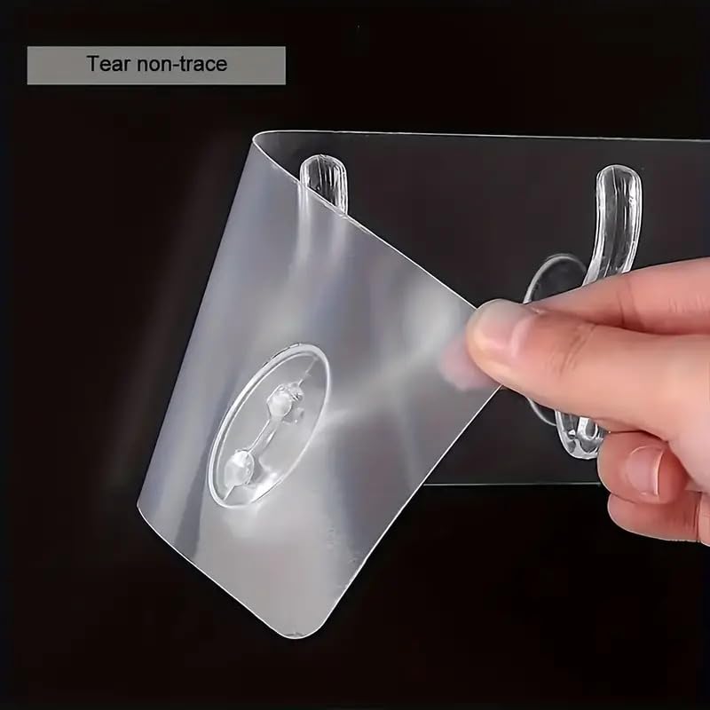 Styllent 10 Pcs Single & 6 Rows Multifunctional Transparent Sticky Hook Set Adhesive Sticker Hanger Kitchen Bathroom Oilproof Home Wall Hanging Waterproof Seamless Invisible Strong Self Adhesive Wall Mounted - Image 2