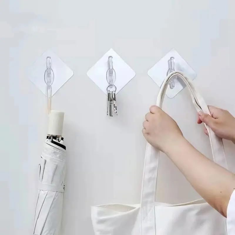Styllent 10 Pcs Single & 6 Rows Multifunctional Transparent Sticky Hook Set Adhesive Sticker Hanger Kitchen Bathroom Oilproof Home Wall Hanging Waterproof Seamless Invisible Strong Self Adhesive Wall Mounted - Image 5
