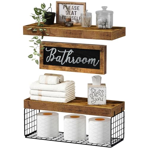 QEEIG Bathroom Decor Shelves Over Toilet - Farmhouse Decorations Aesthetic DÃ©cor Sign Small Floating Wall Shelf Paper - Image 1