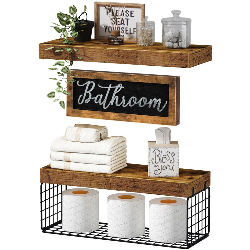 QEEIG Bathroom Decor Shelves Over Toilet - Farmhouse Decorations Aesthetic DÃ©cor Sign Small Floating Wall Shelf Paper - Image 2