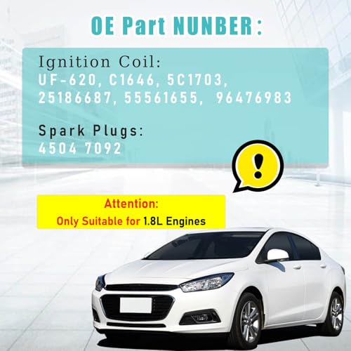 RAWOK Ignition Coil Pack and 4 Iridium Spark Plugs Compatible with 2011-2015 Chevy Cruze 1.8L, 2016 Chevrolet Cruze Limited 1.8L, 2012-2017 Chevy Sonic 1.8L, Replace UF620 9091902247 C1646 4504 7092 - Image 2