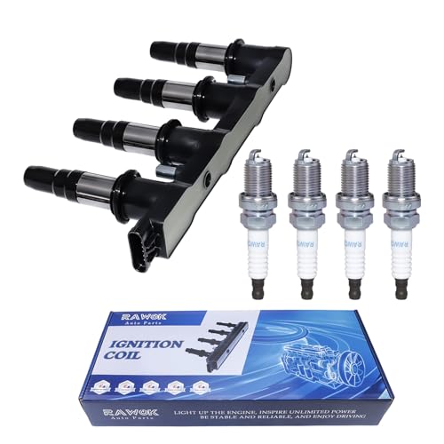 RAWOK Ignition Coil Pack and 4 Iridium Spark Plugs Compatible with 2011-2015 Chevy Cruze 1.8L, 2016 Chevrolet Cruze Limited 1.8L, 2012-2017 Chevy Sonic 1.8L, Replace UF620 9091902247 C1646 4504 7092 - Image 1