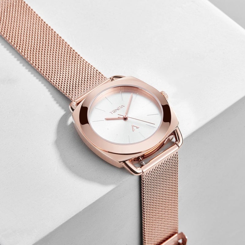 ترندا ساعة TRNDA للنساء مع هيكل من الفولاذ المقاوم للصدأ باللون الوردي الذهبي وسوار من الفولاذ المقاوم للصدأ باللون الوردي الذهبي - Image 5
