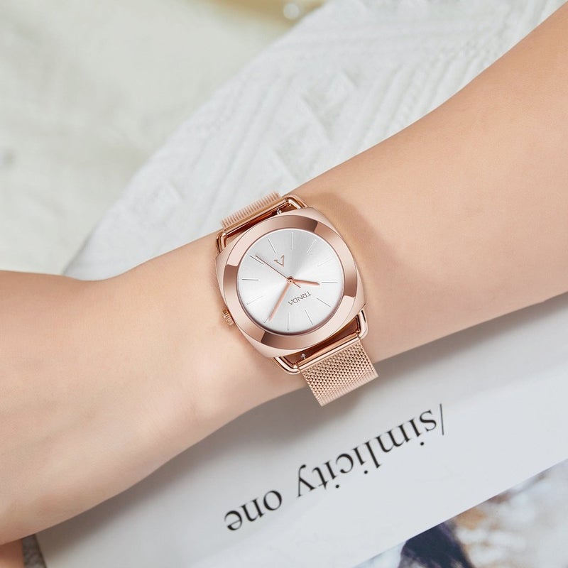 ترندا ساعة TRNDA للنساء مع هيكل من الفولاذ المقاوم للصدأ باللون الوردي الذهبي وسوار من الفولاذ المقاوم للصدأ باللون الوردي الذهبي - Image 2