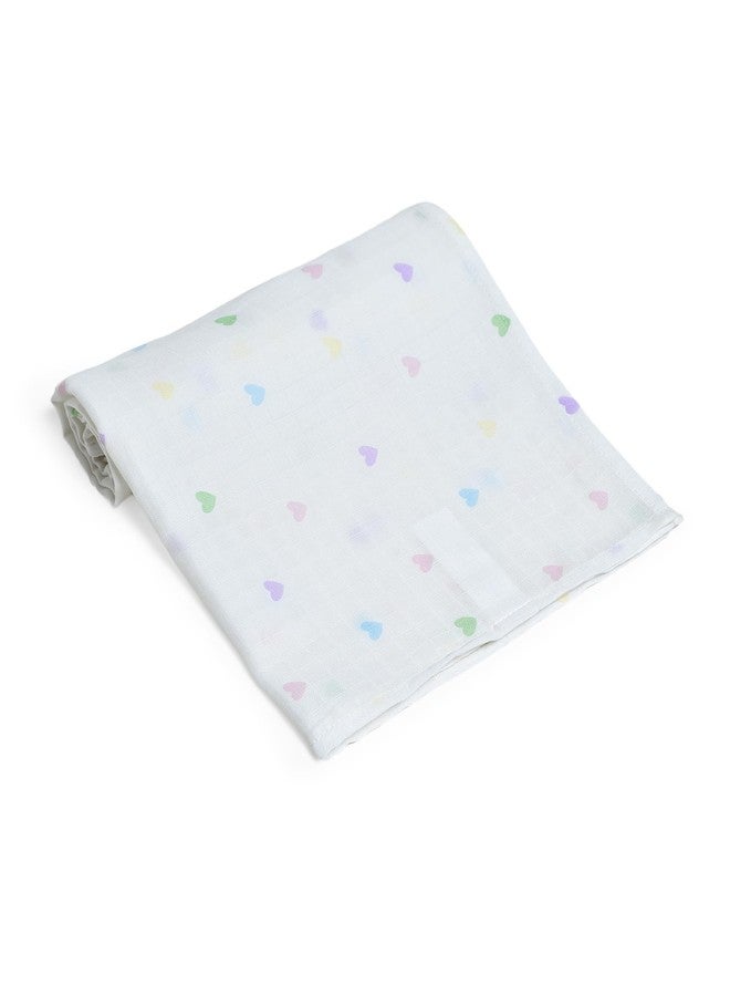 Mi Arcus Heart Printed Soft Muslin Swaddle Wrap for Newborn Babies - White, 0-12 Months, 100x100 cm - Image 1