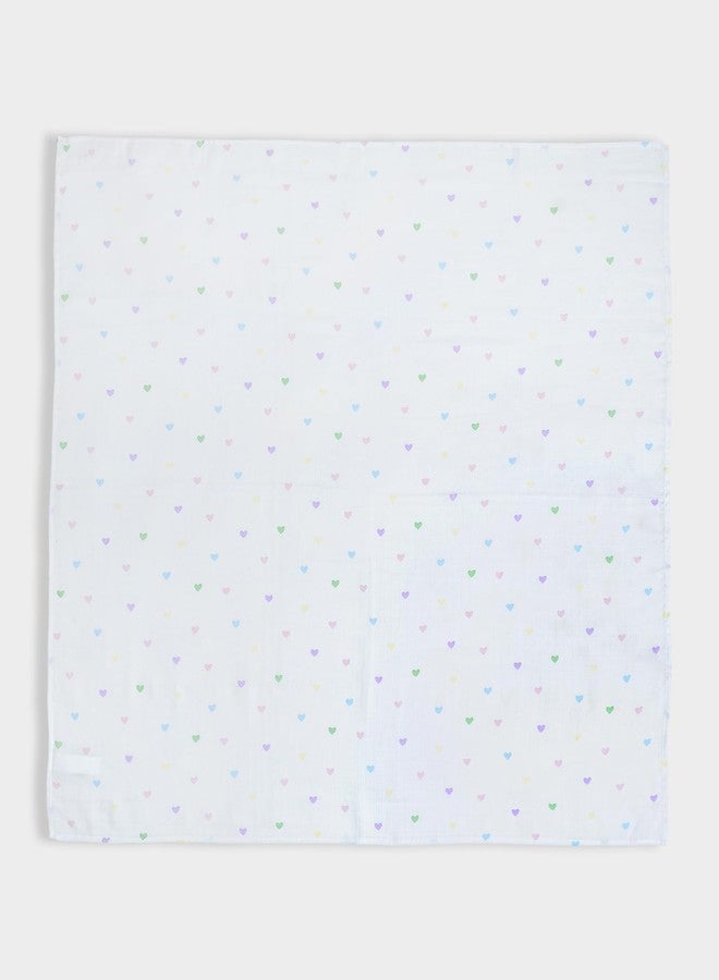 Mi Arcus Heart Printed Soft Muslin Swaddle Wrap for Newborn Babies - White, 0-12 Months, 100x100 cm - Image 4
