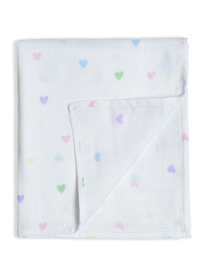 Mi Arcus Heart Printed Soft Muslin Swaddle Wrap for Newborn Babies - White, 0-12 Months, 100x100 cm - Image 3