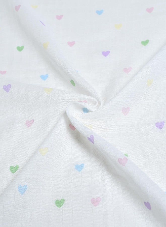 Mi Arcus Heart Printed Soft Muslin Swaddle Wrap for Newborn Babies - White, 0-12 Months, 100x100 cm - Image 5