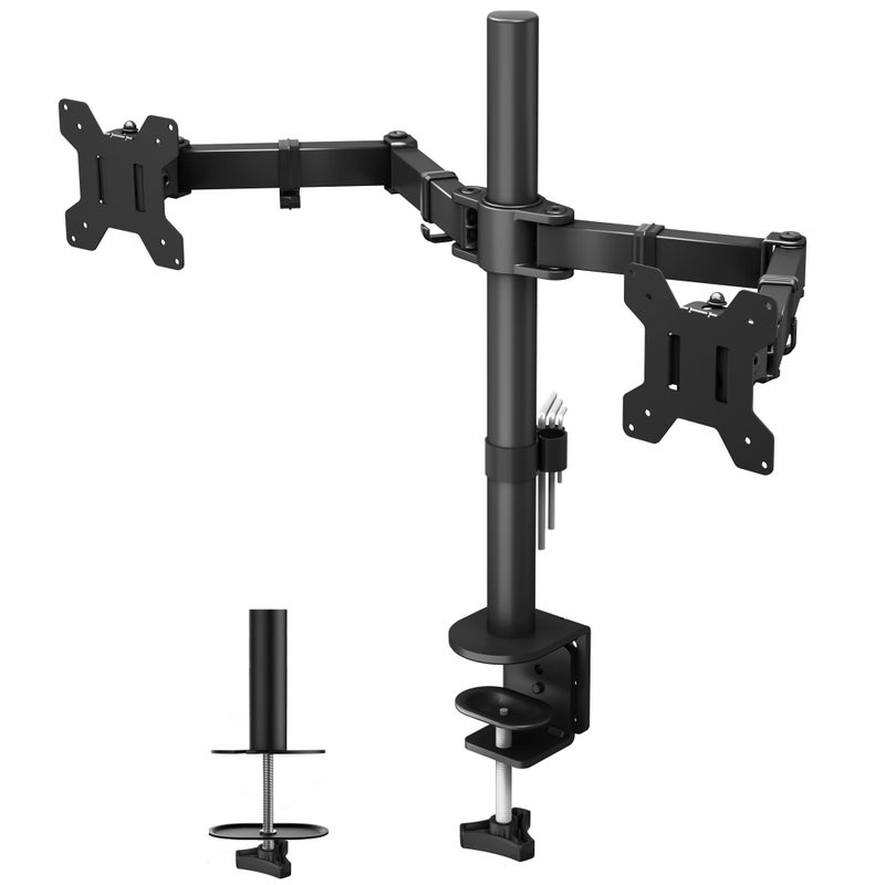 BONTEC Dual Monitor Desk Mount, Full Motion Adjustable Monitor Stand for 13â€“27 Inch Screens, Heavy Duty Arms Hold Up to 22 lbs Each, VESA 75x75/100x100 mm, C Clamp and Grommet Base, Cable Management - Image 1