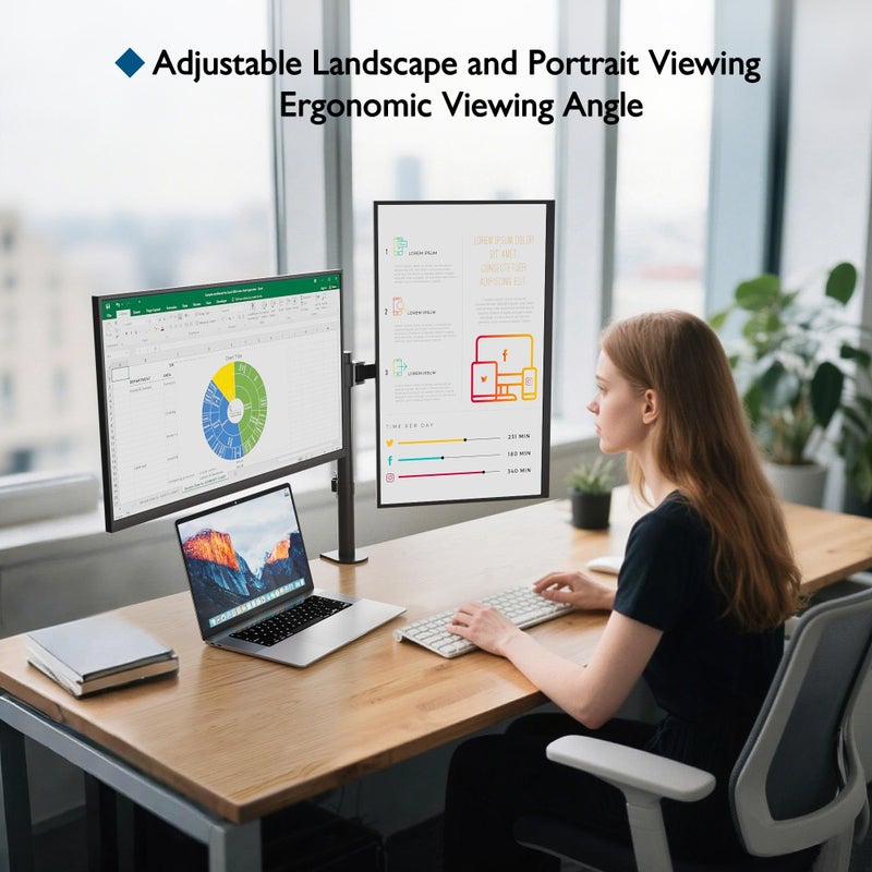 BONTEC Dual Monitor Desk Mount, Full Motion Adjustable Monitor Stand for 13â€“27 Inch Screens, Heavy Duty Arms Hold Up to 22 lbs Each, VESA 75x75/100x100 mm, C Clamp and Grommet Base, Cable Management - Image 5
