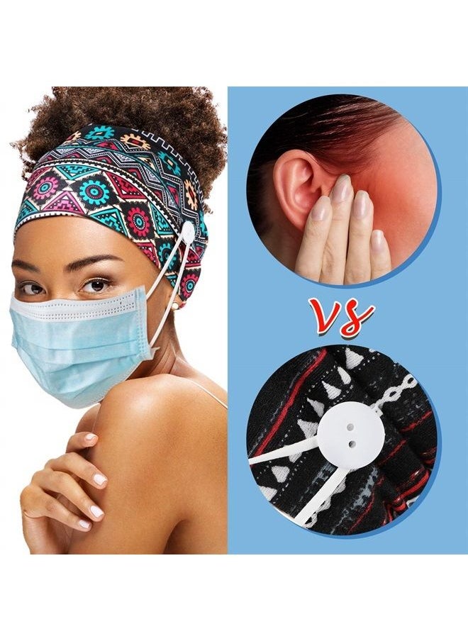 Chuangdi - 6 Pieces Headband with Buttons for Mask African Boho Knot Turban Headbands Nurse Elastic Headbands Sport Beach Hair Accessories for Women Girls (Attractive Patterns) - Image 1