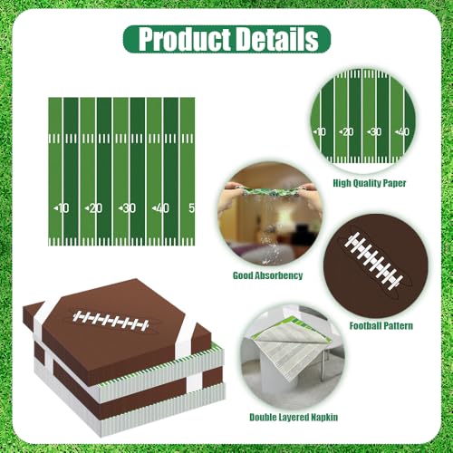 QEYMN Football Napkins, Football Party Decorations, 100 PCS Disposable Football Paper Napkins, Football Cocktail Napkins, Decorative Dinner Hand Napkins for Superbowl Tailgate Party Decorations Supplies - Image 5