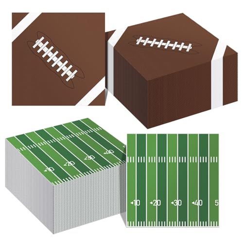 QEYMN Football Napkins, Football Party Decorations, 100 PCS Disposable Football Paper Napkins, Football Cocktail Napkins, Decorative Dinner Hand Napkins for Superbowl Tailgate Party Decorations Supplies - Image 1