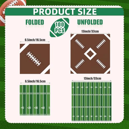 QEYMN Football Napkins, Football Party Decorations, 100 PCS Disposable Football Paper Napkins, Football Cocktail Napkins, Decorative Dinner Hand Napkins for Superbowl Tailgate Party Decorations Supplies - Image 2