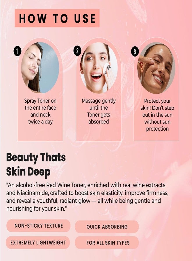 WILDGLOW 7in1 Red Wine 10% Niacinamide Face Toner for Oily & Acne Prone Skin | Toner for Pore Cleansing, Open Pores Tightening & Glowing Skin | Real Wine Extract & Vitamin B3 | For Women & Men | 120ml - Image 4
