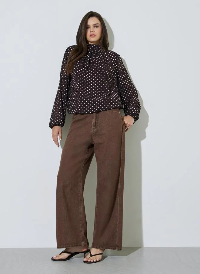 تايك تو Black Polka Dot Long Sleeve Blouse