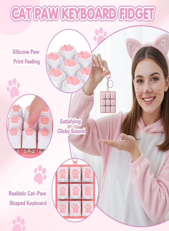 FunisFun Cat Paw Keyboard Fidget Toys for Adults, Keyboard Fidget Clicker Keychain with Clicky Sound for Office Meeting Stress Relief & Anxiety Cat Lover (Pink) - Image 3