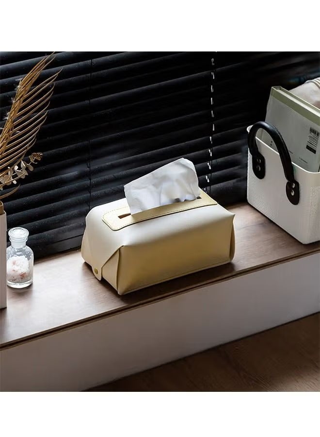 Tissue Box Cover Handkerchief Box, Waterproof PU Leather Rectangular Tissue Box Case Organizer Holder, Tissue Paper Holder for Living Room Kitchen Desktop (Beige) - Image 5