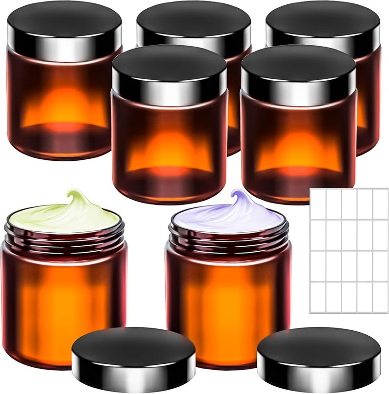 MotBach 5 Pack 8oz Plastic Jars with Lids, 240ml Amber Round Cosmetic Containers Makeup Jars, Travel Size Containers Jars for Lotion Cream Eyeshadow Sample Powder Slime Ointment Salve Balm Storage - Image 1
