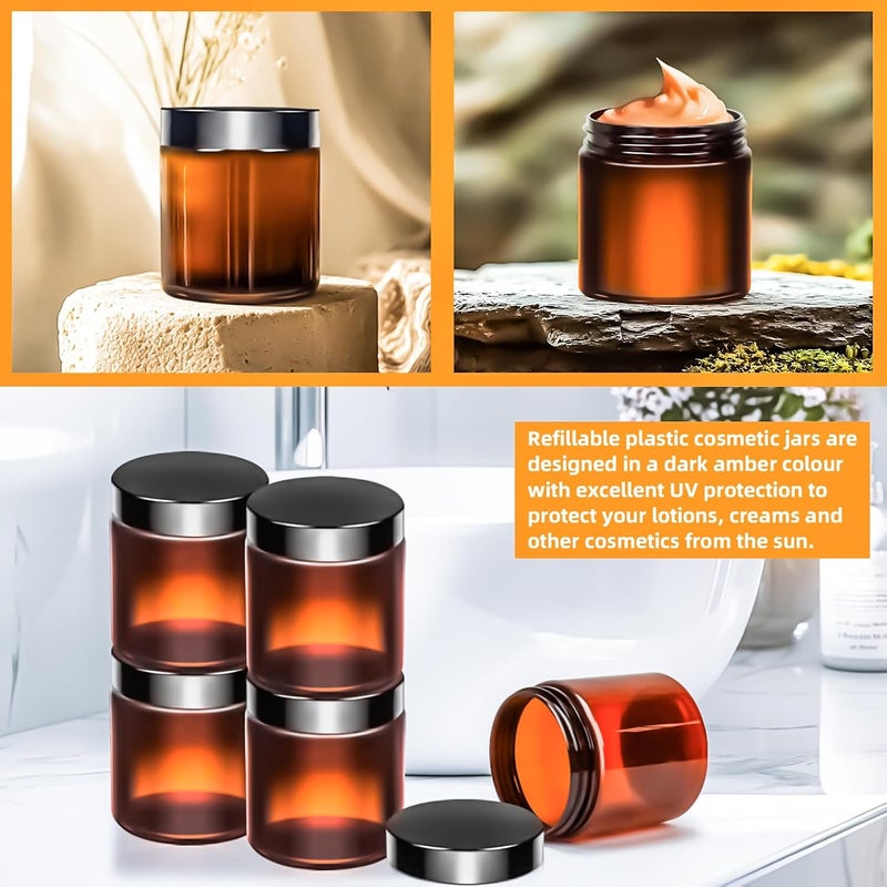 MotBach 5 Pack 8oz Plastic Jars with Lids, 240ml Amber Round Cosmetic Containers Makeup Jars, Travel Size Containers Jars for Lotion Cream Eyeshadow Sample Powder Slime Ointment Salve Balm Storage - Image 5