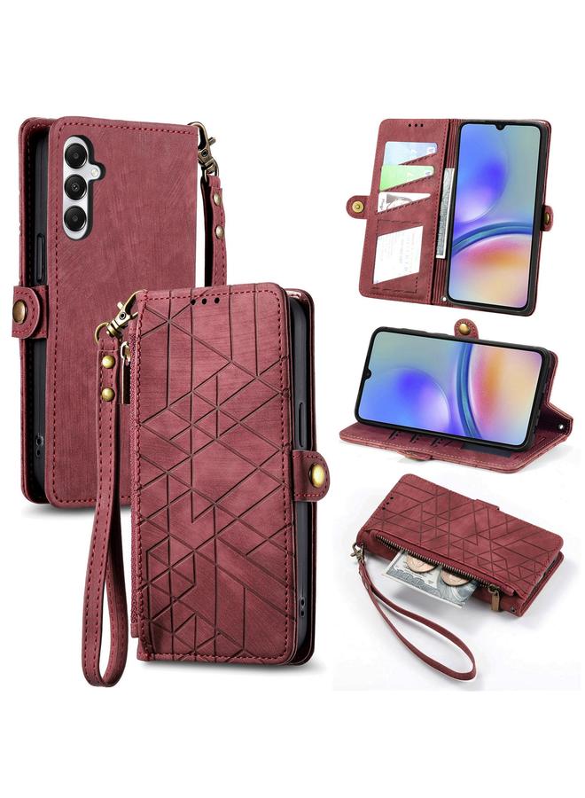 The Bros Samsung Galaxy A05s Geometric Zipper Wallet Side Buckle Leather Phone Case