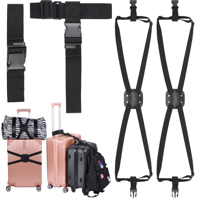 Saintrygo 4 Pack Luggage Straps Set, Add a Bag Luggage Straps, TSA Approved Suitcase Straps Accessories with Buckles for Travel Family(Black, Medium)  - Image 1