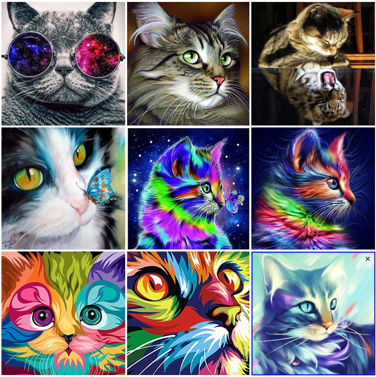 Sale 5D Diamond Painting New Diy Colorful Cat Combination Series Brick And Stone Painting Full Diamond - Image 2