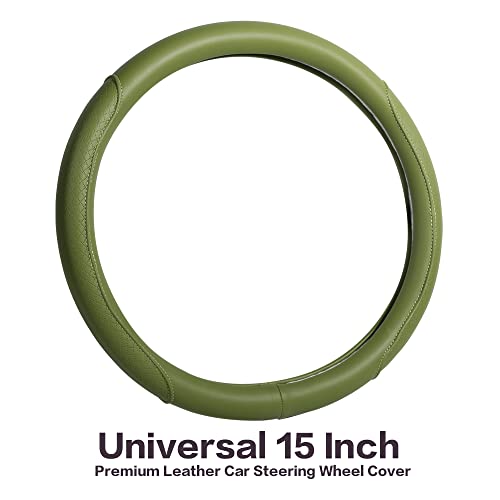 VARGTR Steering Wheel Cover - Microfiber Leather with Classic Embossing, Anti-Slip Breathable Fit 15 Inch Wheel Protector (Green) - Image 5