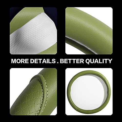VARGTR Steering Wheel Cover - Microfiber Leather with Classic Embossing, Anti-Slip Breathable Fit 15 Inch Wheel Protector (Green) - Image 4