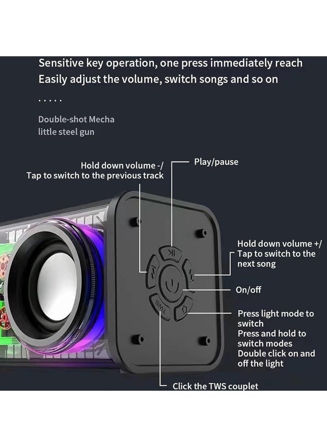 Portable Bluetooth Speaker with LED Lights&Transparent Casing, Sound Box,Bluetooth 5.0 Wireless Outdoor Speakers Support TWS Pairing/TF Card, Stereo Sound, Electronics for Home, Outdoors, Travel (Black) - Image 3