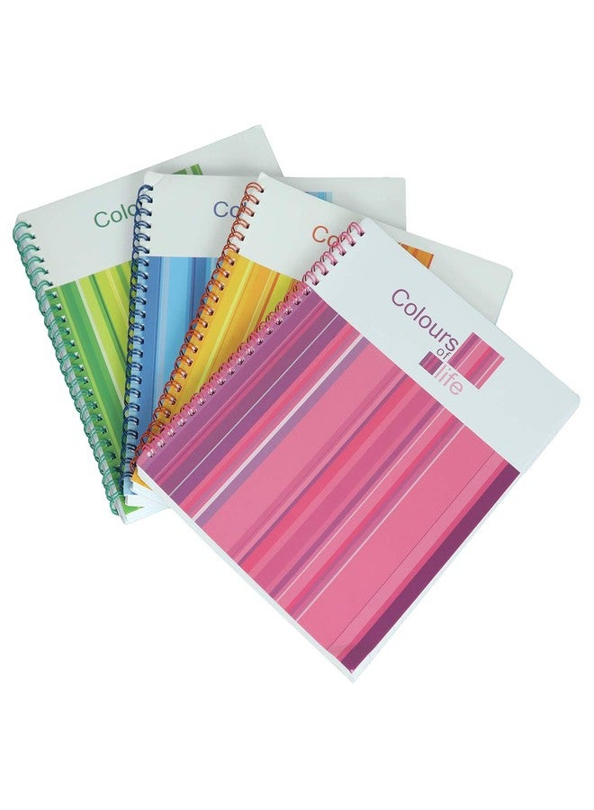 Mahavir Colours of Life – Spiral Bound Writing Pads – Large (No.7) Size (20.5cm x 16cm) – 80gsm Natural Shade, Side Wire-O-Bound – 60 Sheets (120 Pages) Each – Pack of 4 – (Assorted Colours) - Image 1