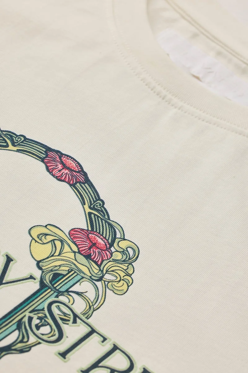 SNITCH Off White Graphic Half Sleeve Slim Fit T-Shirt