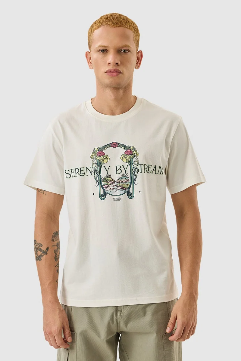 SNITCH Off White Graphic Half Sleeve Slim Fit T-Shirt