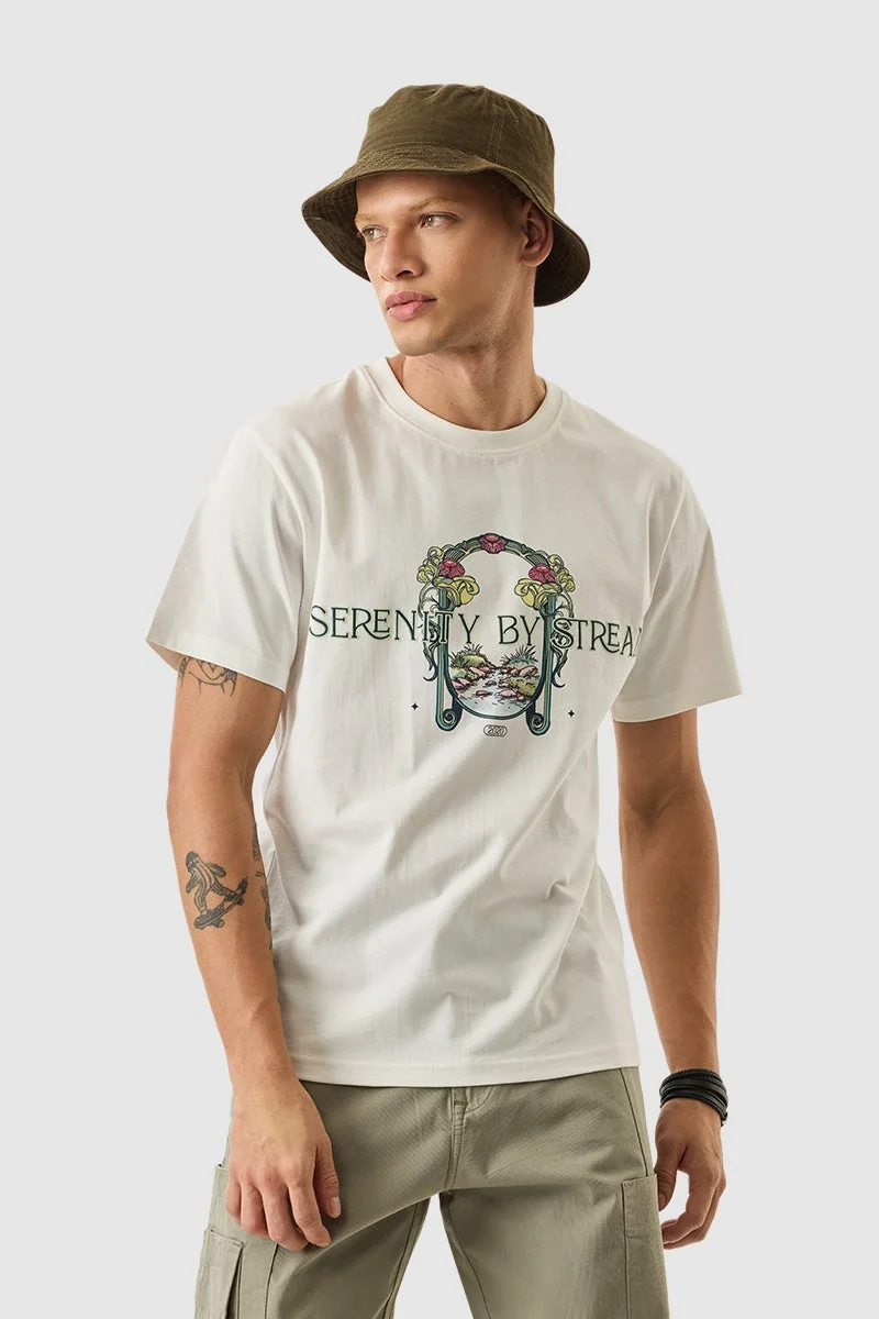 Snitch Off White Off White Graphic Half Sleeve Slim Fit T-Shirt for Men | Best Price UAE