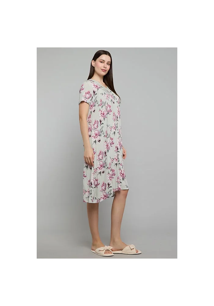 R&b Floral Print Nightdress with V-Neck and Short Sleeves