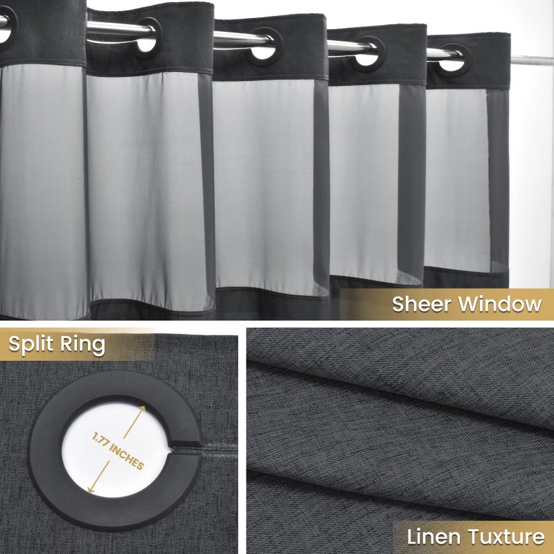 WONICY Small No Hook Shower Curtain with Snap in Liner  Polyester Textured Shower Curtain with Liner Set  Waterproof Washable Hotel Style Shower Curtains for Bathroom  54Wx80H  Charcoal Grey - Image 3