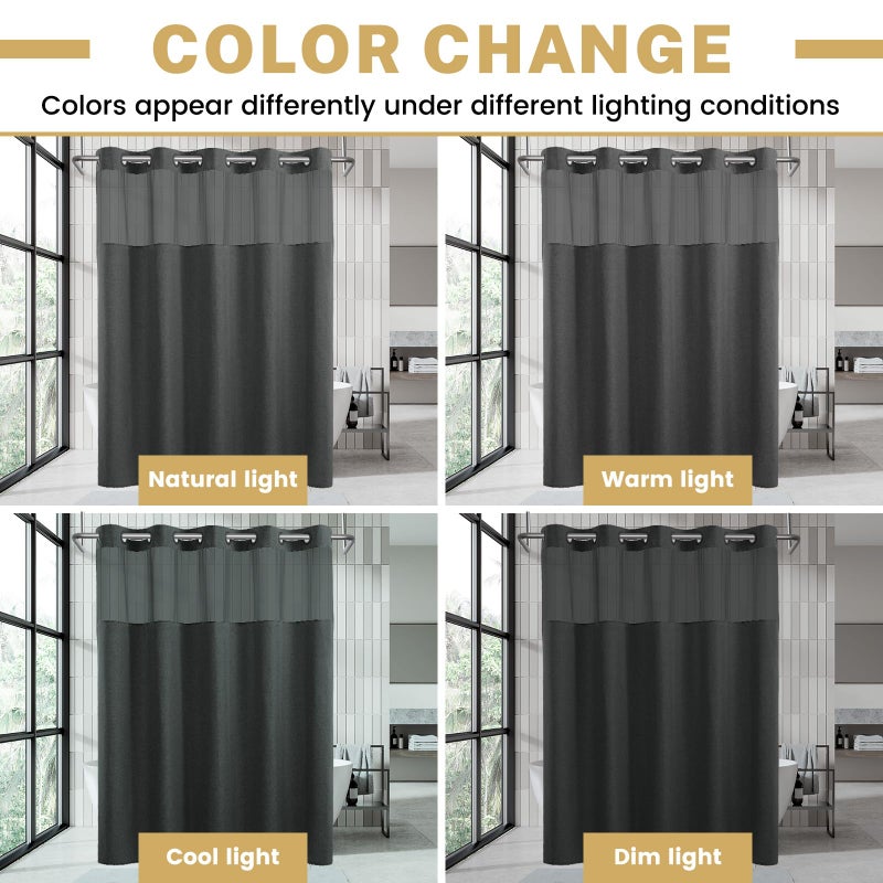 WONICY Small No Hook Shower Curtain with Snap in Liner  Polyester Textured Shower Curtain with Liner Set  Waterproof Washable Hotel Style Shower Curtains for Bathroom  54Wx80H  Charcoal Grey - Image 5
