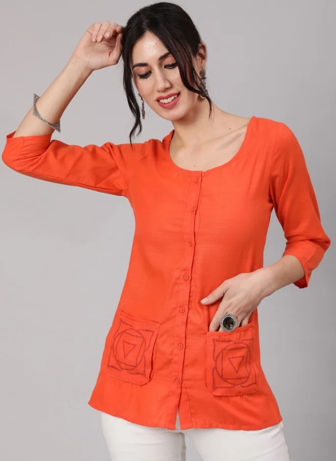 أيه كيه إس Orange Cotton Tailored Jacket for Women